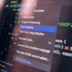 Tela de computador exibindo código e opções de assistência de inteligência artificial para depuração e resolução de problemas.